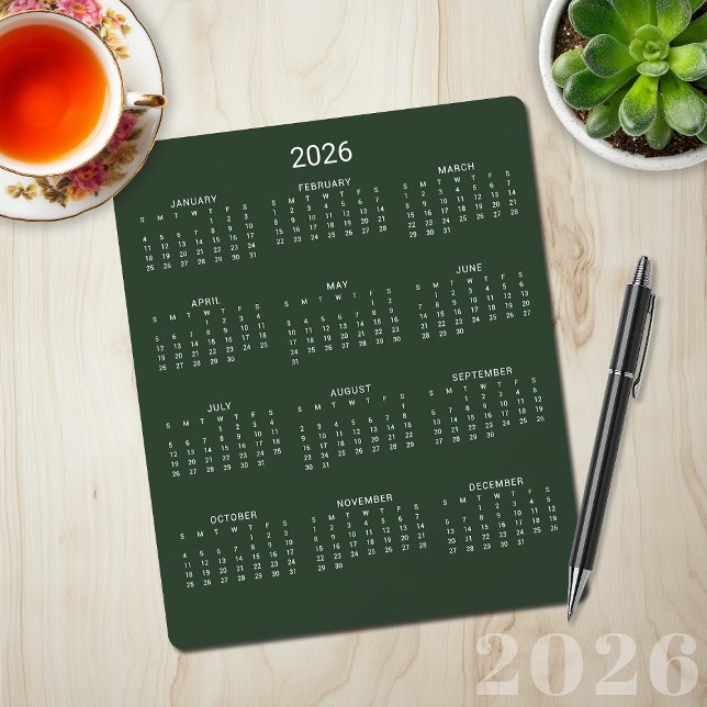 2026 Modern Minimalist Forest Green Calendar Mouse Pad (2026 Modern Minimalist Forest Green Calendar Mouse Pad)