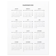 2026 Modern Minimalist Printable Calendar in Black