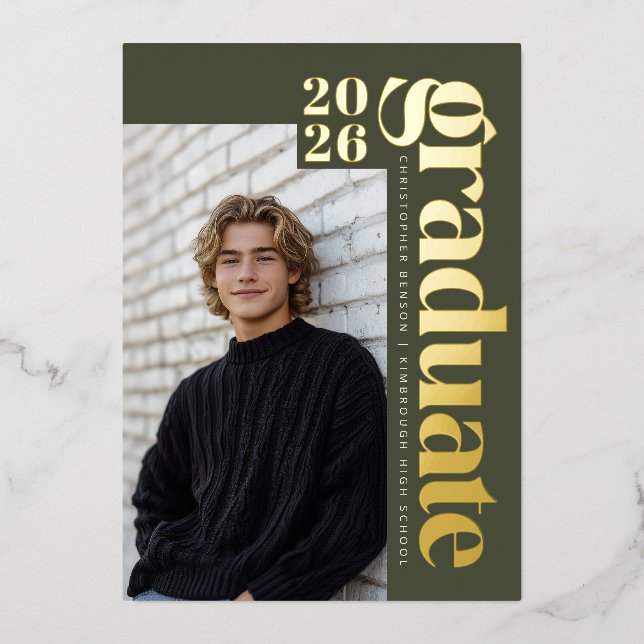 2026 Modern Olive Green Photo Graduation Gold (Front)
