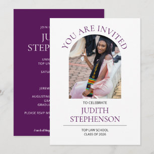 2026 Modern PURPLE Photo LEGAL Graduation Party Invitation