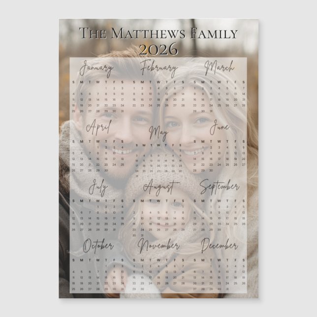 2026 Modern Script Holiday Photo Calendar (Front)