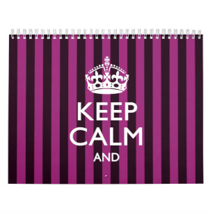 2026 Monthly KEEP CALM Fuchsia Stripes Your Text Calendar