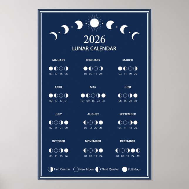 2026 Moon Phase Calendar Lunar Cycles Minimalist Poster (Front)