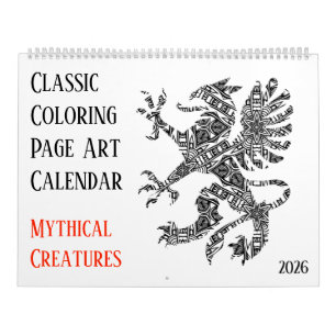 2026 Mythical Dragons Unicorns Adult Coloring Calendar