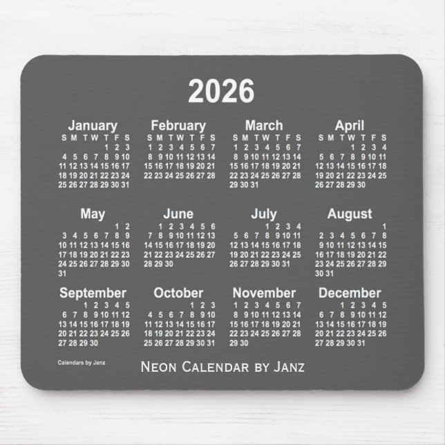 2026 Neon Charcoal Calendar by Janz Mouse Pad (Front)