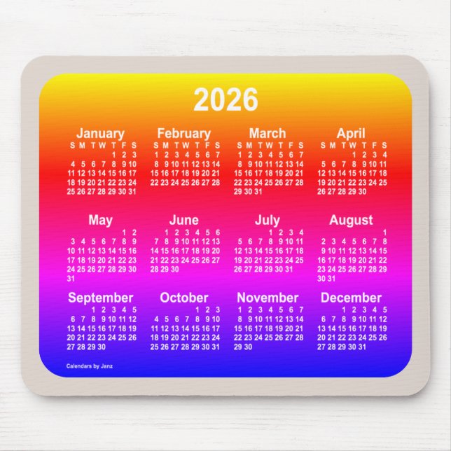 2026 Neon Rainbow Calendar by Janz Two Tone Mouse Pad (Front)