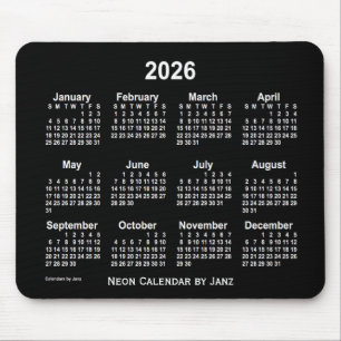 2026 Neon White Calendar by Janz Mouse Pad