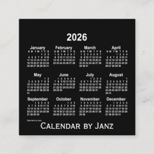 2026 Neon White Calendar by Janz Square Business Card