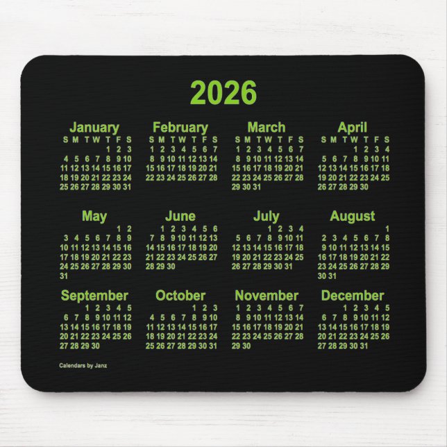 2026 Neon Yellow Green Calendar by Janz Mouse Pad (Front)