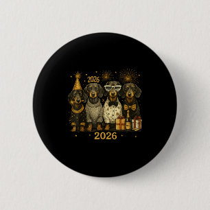 2026 New Year Dachshund Gold Vintage Party Art  2 Inch Round Button