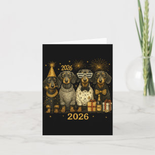 2026 New Year Dachshund Gold Vintage Party Art  Card
