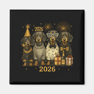 2026 New Year Dachshund Gold Vintage Party Art  Magnet