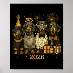 2026 New Year Dachshund Gold Vintage Party Art  Poster