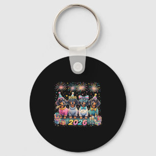 2026 New Year Dachshund Party Fireworks Fun Keychain