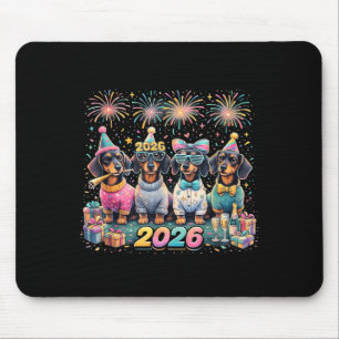 2026 New Year Dachshund Party Fireworks Fun Mouse Pad