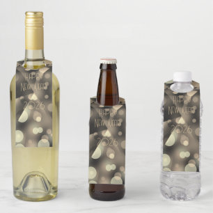 2026 new year with golden bubbles bottle tag