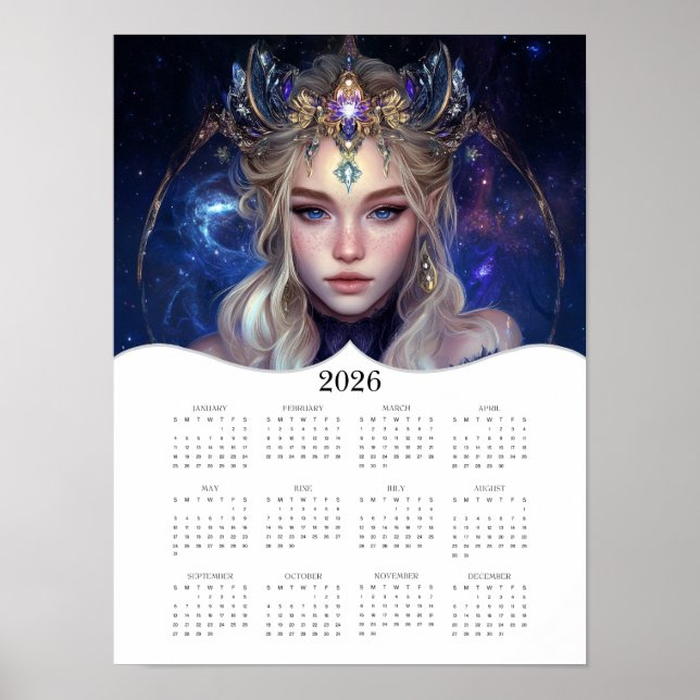 2026 Night Elf Fantasy Art Full Year Calendar Poster (Front)