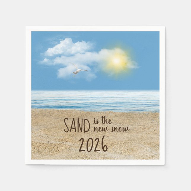 2026 Ocean Beach With Seagull  Napkin (Front)