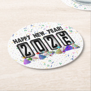2026 Odometer New Years Party Round Paper Coaster