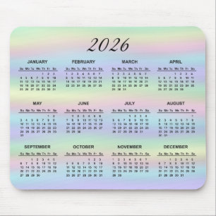 2026 Pastel Rainbow Holographic Calendar Mouse Pad