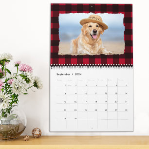 2026 Personalized Dog Pet Photos Red Buffalo Plaid Calendar