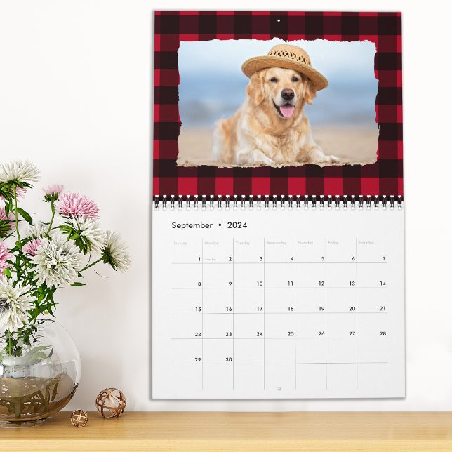 2026 Personalized Dog Pet Photos Red Buffalo Plaid Calendar (Creator Uploaded)
