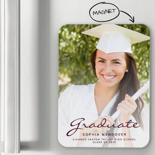 2026 Photo Burgundy Script Graduation Announcement Magnet