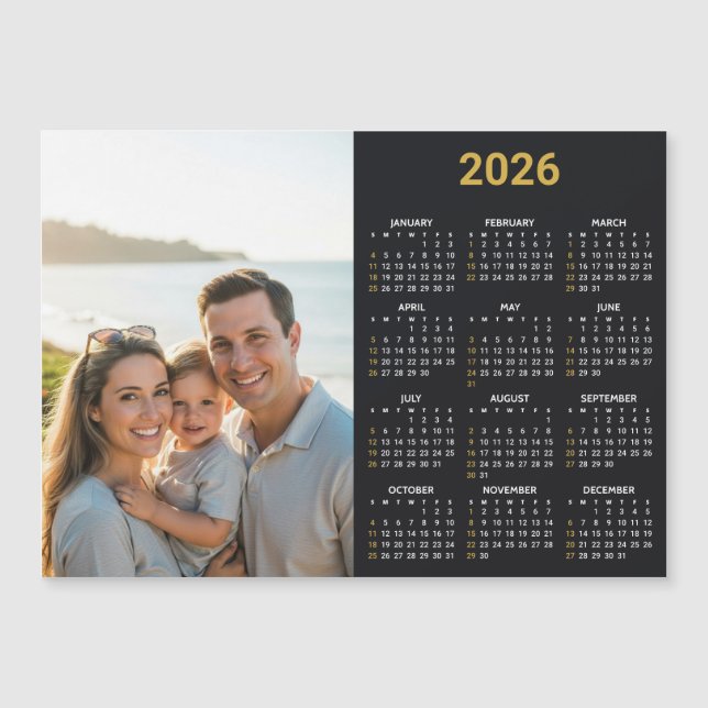 2026 Photo Calendar | Full Year Black Fridge Card (Front)