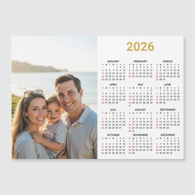 2026 Photo Calendar | Full Year Gold Magnetic Card (Front)