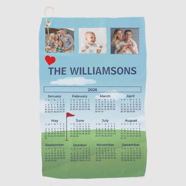 2026 Photo Calendar Golf Theme Golf Towel (Front)