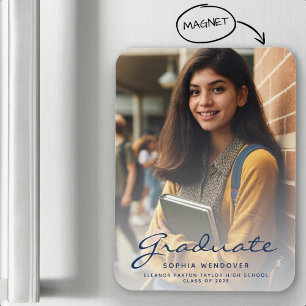 2026 Photo Navy Blue Gold Graduation Announcement Magnet