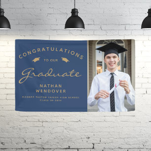 2026 Photo Navy Blue Gold Graduation Banner