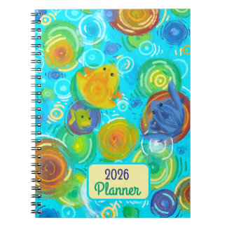 2026 Planner with colourful frogs on colourful wat Notebook