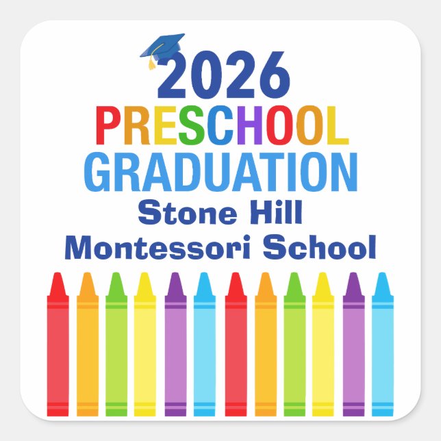 2026 Preschool Graduation Custom School Party Square Sticker (Front)