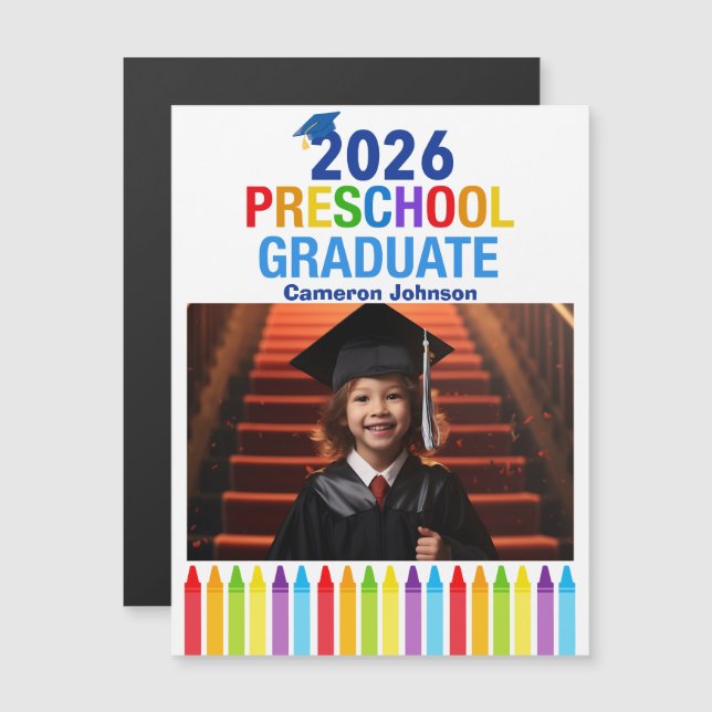 2026 Preschool Graduation Photo Custom Magnet Card (Devant / Derrière)