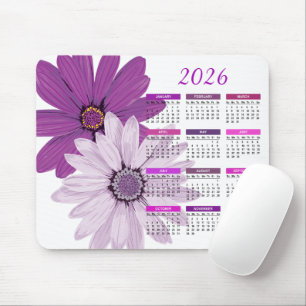 2026 Pretty Purple Daisies Calendar Mouse Pad