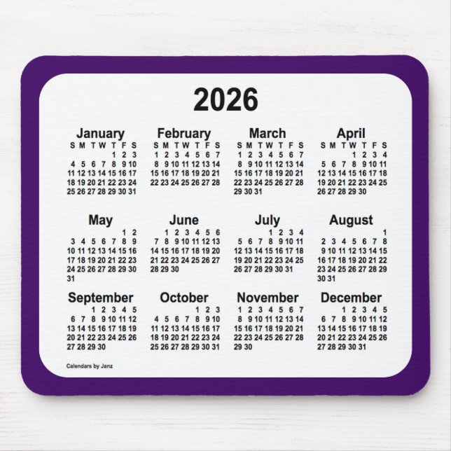 2026 Purple and White Calendar by Janz Two Tone Mouse Pad (Front)