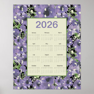 2026 Purple Flowers Wall Calendar Poster