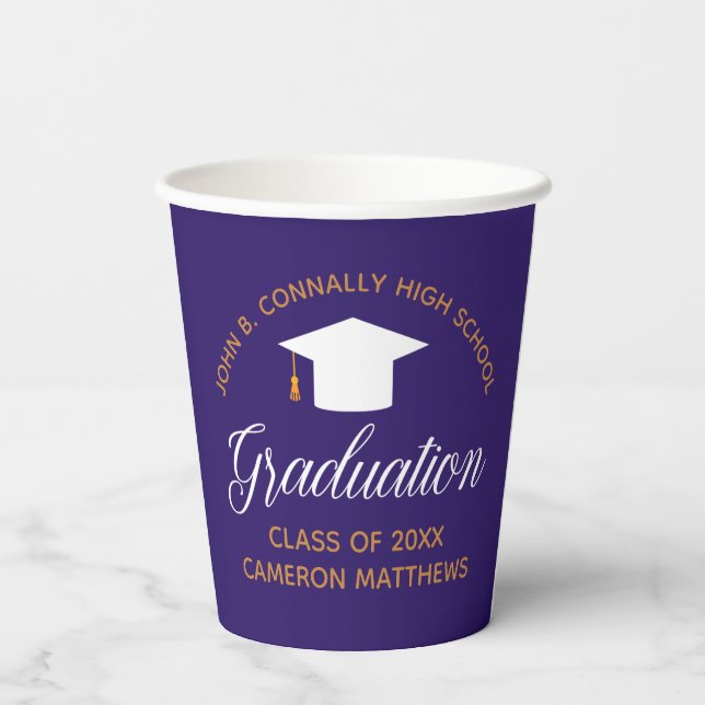2026 Purple Gold Graduation Custom Graduate Party Paper Cups (Back)