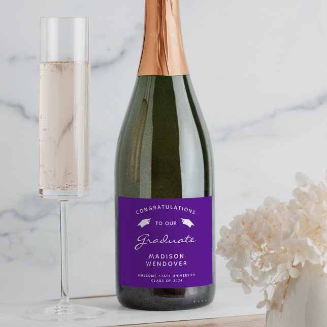 2026 Purple White Script Cap Graduation Sparkling Wine Label (Creator Uploaded)