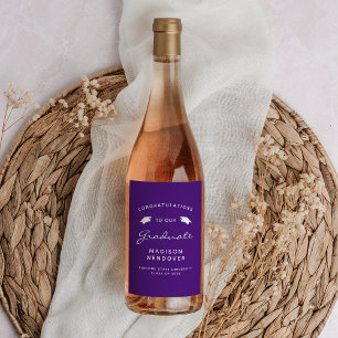 2026 Purple White Script Cap Graduation Wine Label