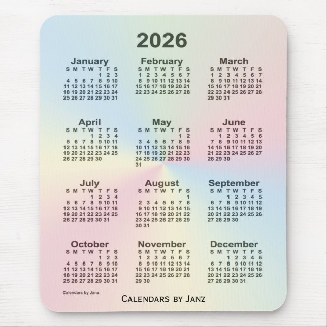 2026 Rainbow Cloud Calendar by Janz Mouse Pad (Front)