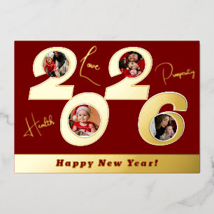 2026 real gold foil 4 pictures happy new year holiday card