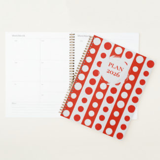 2026 Red and White Polka Dots Spiral Planner