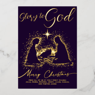 2026 Religious Nativity Manger Glory To God Script Foil Holiday Card