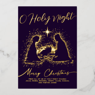 2026 Religious Nativity Manger O Holy Night Script Foil Holiday Card