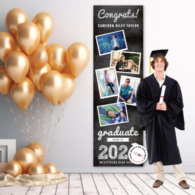 2026 Retro Chalkboard Sketch 5 Photo Graduation Banner (20YY Black Chalkboard & White Sketch, 5 Photo Graduation Party Banner @ www.zazzle.com/color_therapy)