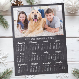 2026 Rustic Chalkboard Family Dog Photo Calendar Holiday Postcard