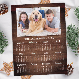 2026 Rustic Full Year Family Pet Photo Calendar Holiday Postcard