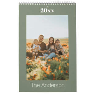 2026 Sage Green Custom Family Photo Calendar